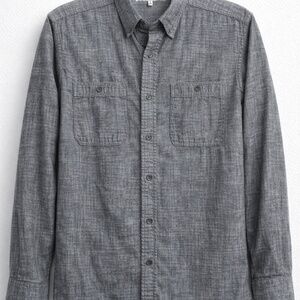 pd&c | Men’s Large | Gray Button-Down Shirt | Roll-Tab Sleeves | Metal Buttons
